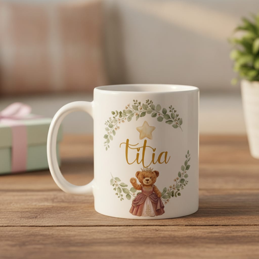 Caneca Ursa Princesa Tia Presente Dia das Mães Família Pronta Entrega - Família (Tia)