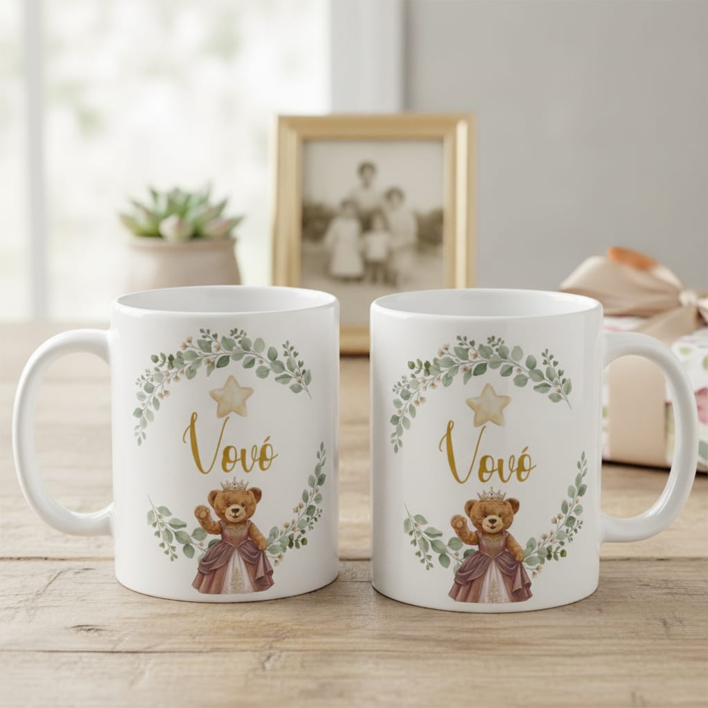 Caneca Ursa Princesa Avó Presente Dia das Mães Família Pronta Entrega - Família (Avó)