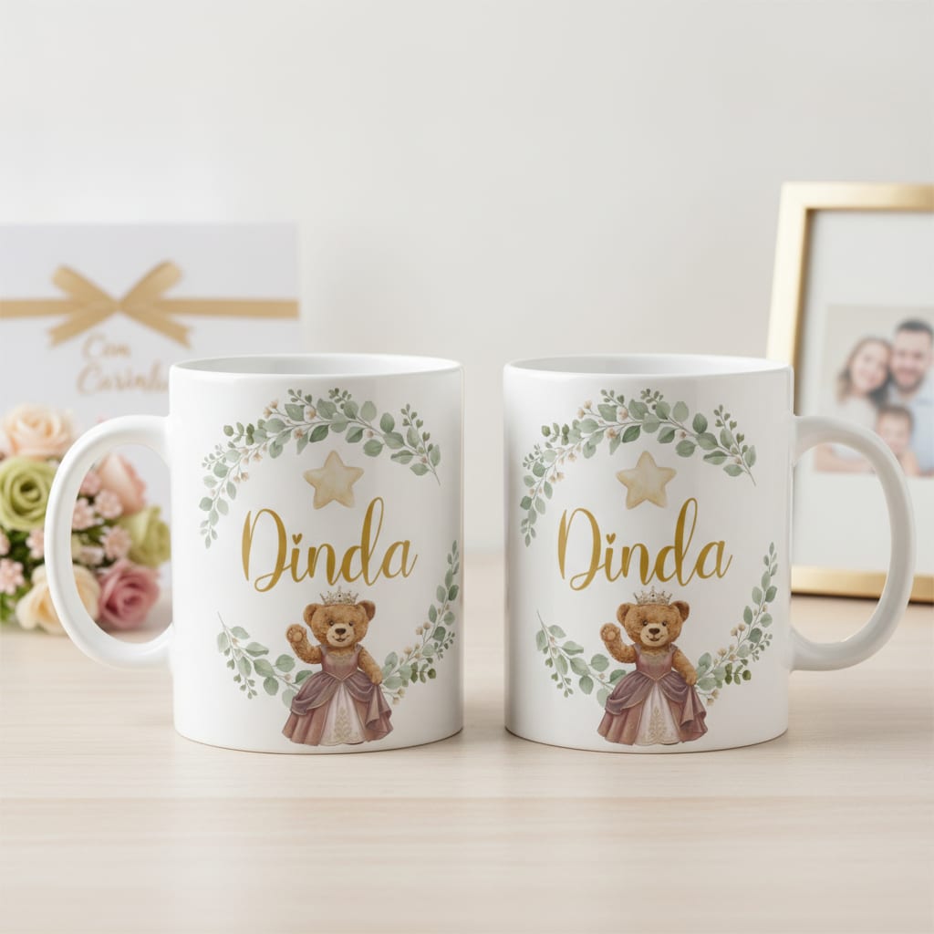 Caneca Ursa Princesa Madrinha Presente Dia das Mães Família Pronta Entrega 🌷 - Família (Madrinha)