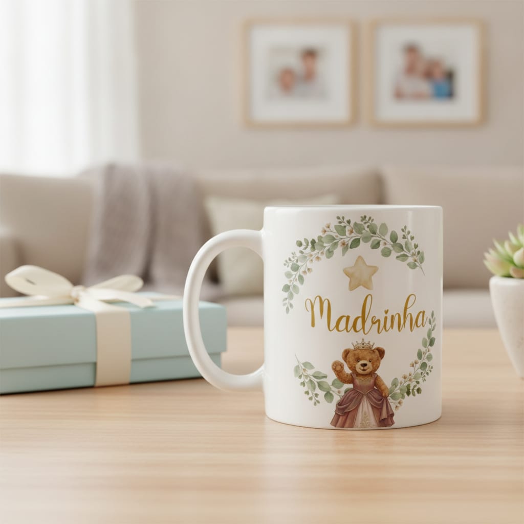 Caneca Ursa Princesa Madrinha Presente Família Pronta Entrega - Família (Madrinha)