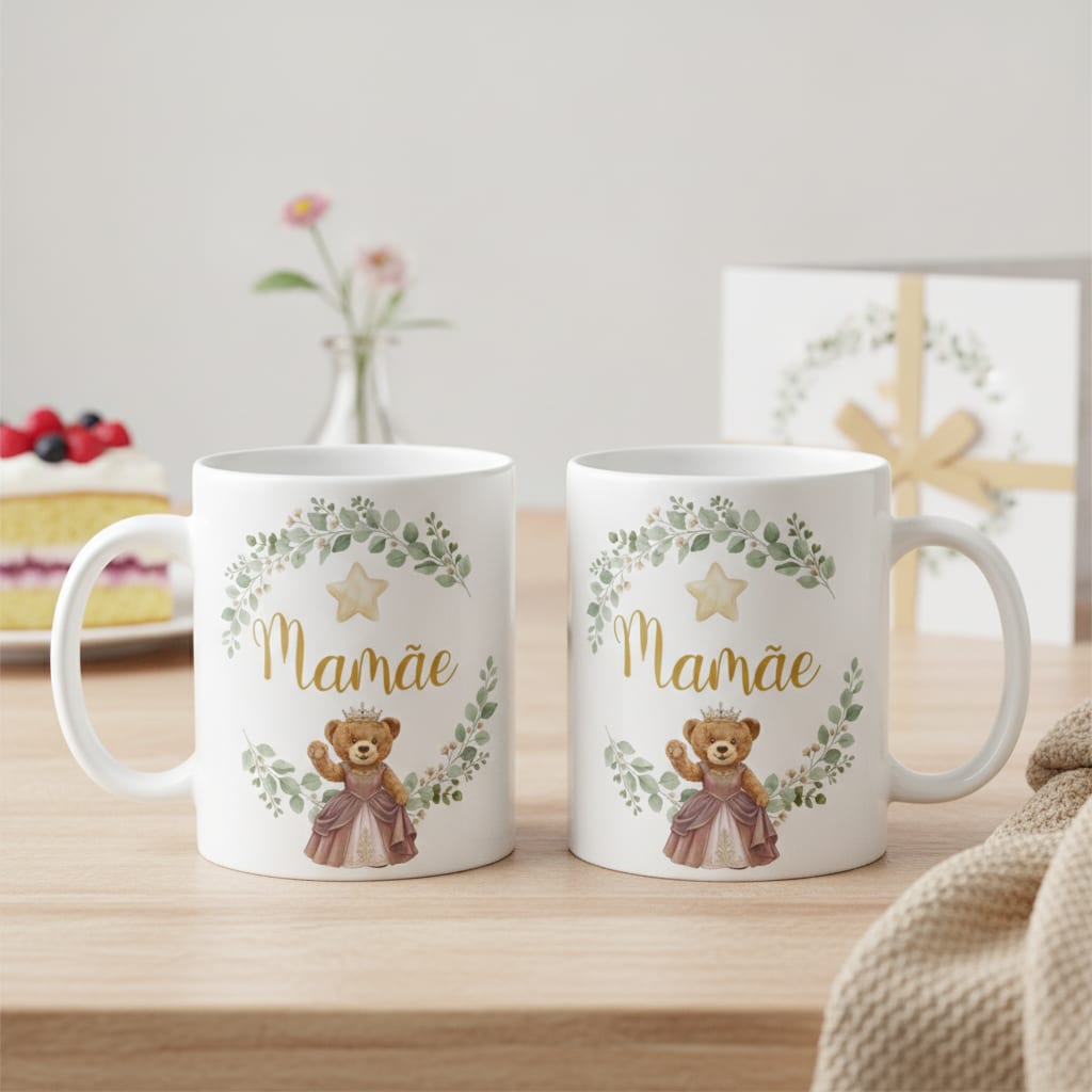 Caneca Ursa Princesa Mãe Presente Dia das Mães Família Pronta Entrega - Família (Mãe)