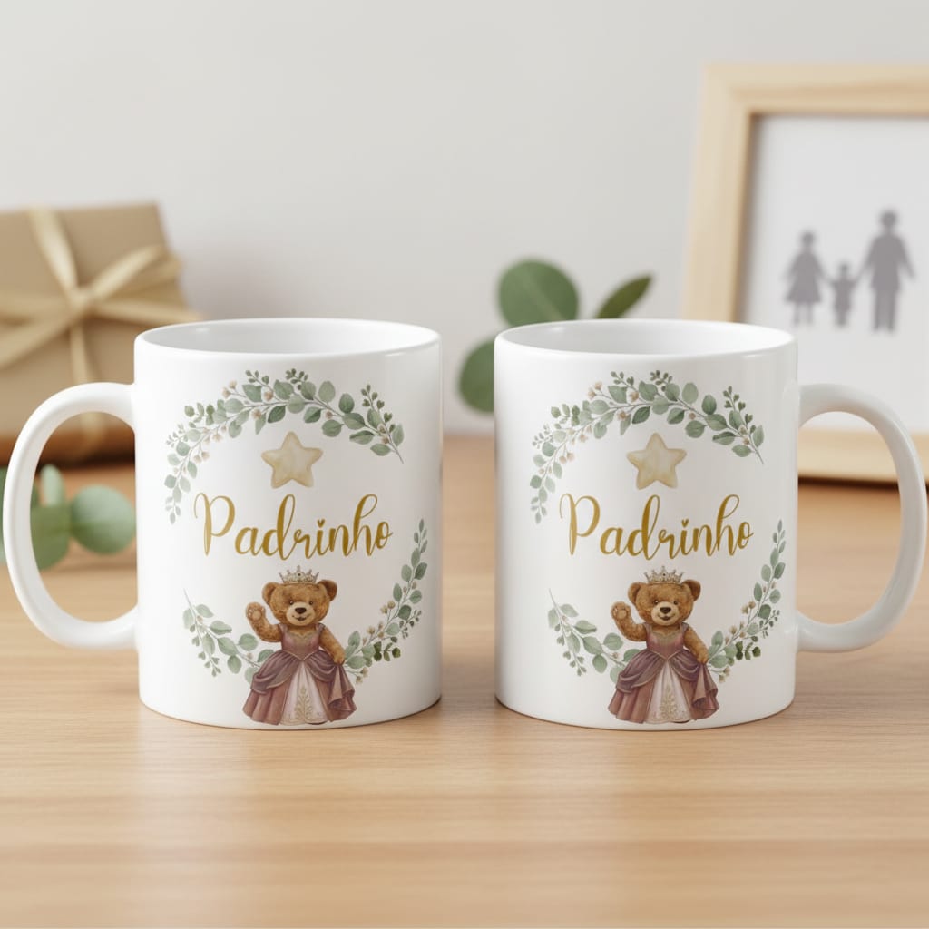 Caneca Ursa Princesa Padrinho Presente Família Pronta Entrega - Família (Padrinho)