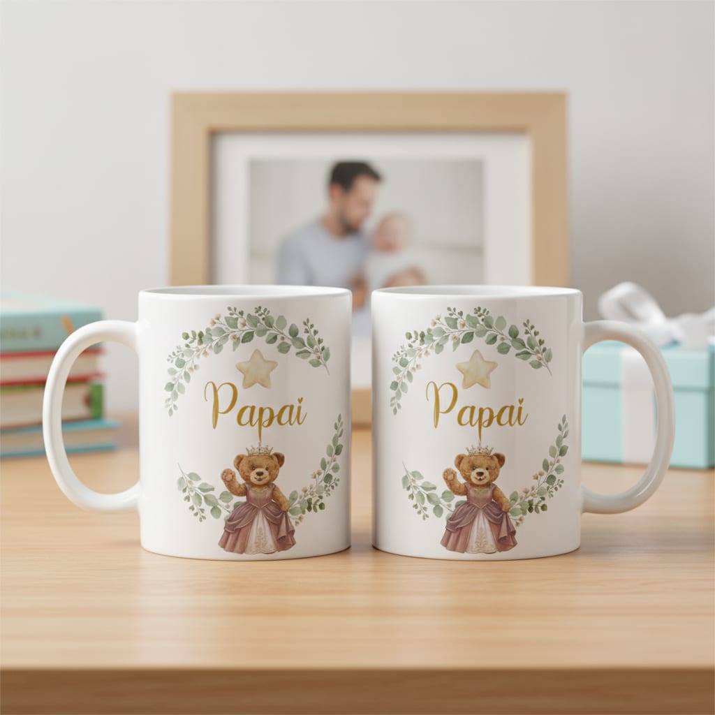 Caneca Ursa Princesa Pai Presente Família Pronta Entrega Dia dos Pais - Família (Pai)