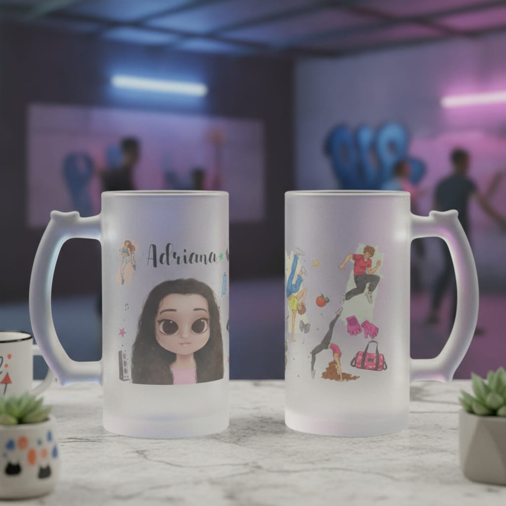 Caneca Vidro Jateado Personalizado p/ Professor Street Dance - Hobbies (chopp Street Dance com nome e avatar)