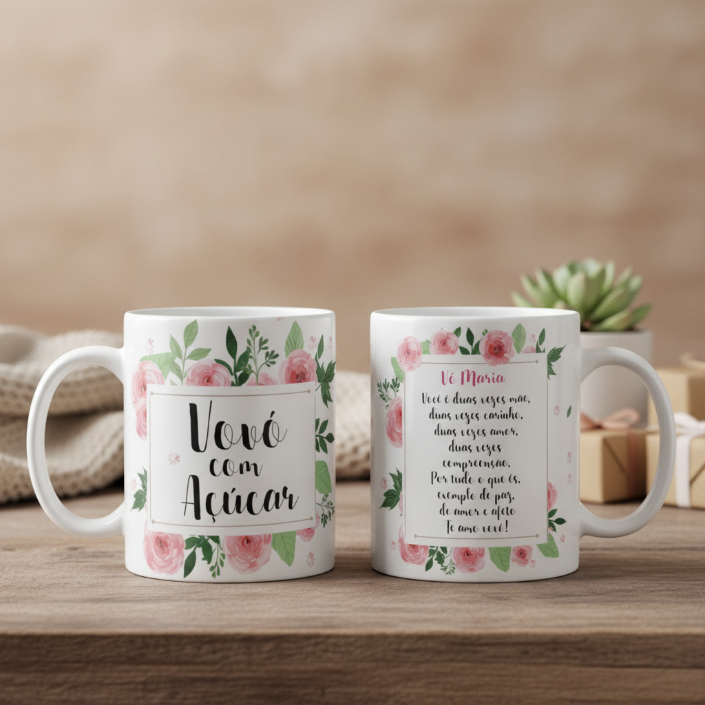 Caneca Vovó com Açúcar Presente com Nome e Mensagem Especial - Família (Avó)