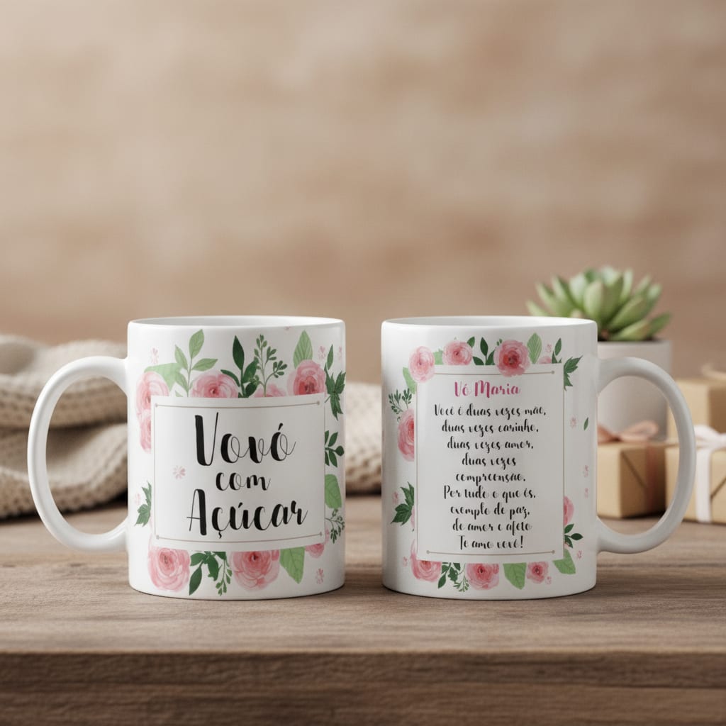 Caneca Vovó com Açúcar Presente com Nome e Mensagem Especial - Família (Avó)