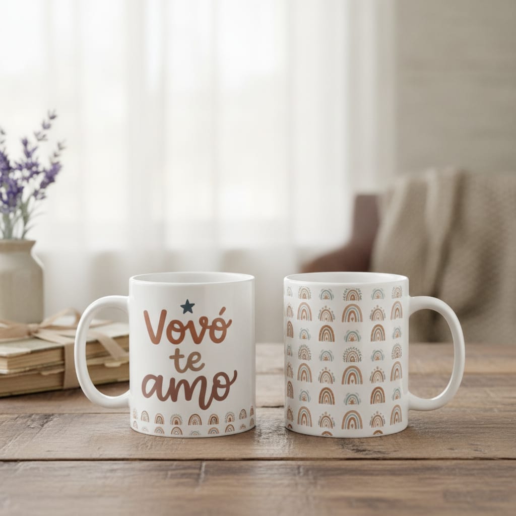 Caneca Vovó Te Amo Presente Dia Das Avós Boho Pronta Entrega