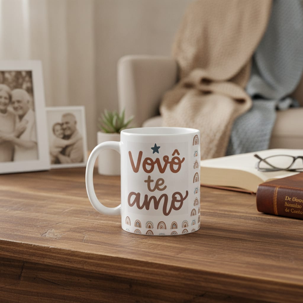 Caneca Vovô Te Amo Presente Dia dos Avós Boho Pronta Entrega