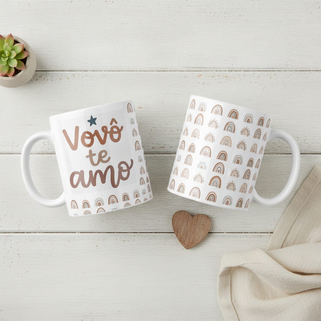 Caneca Vovô Te Amo Presente Dia dos Avós Boho Pronta Entrega - Família (Avô)