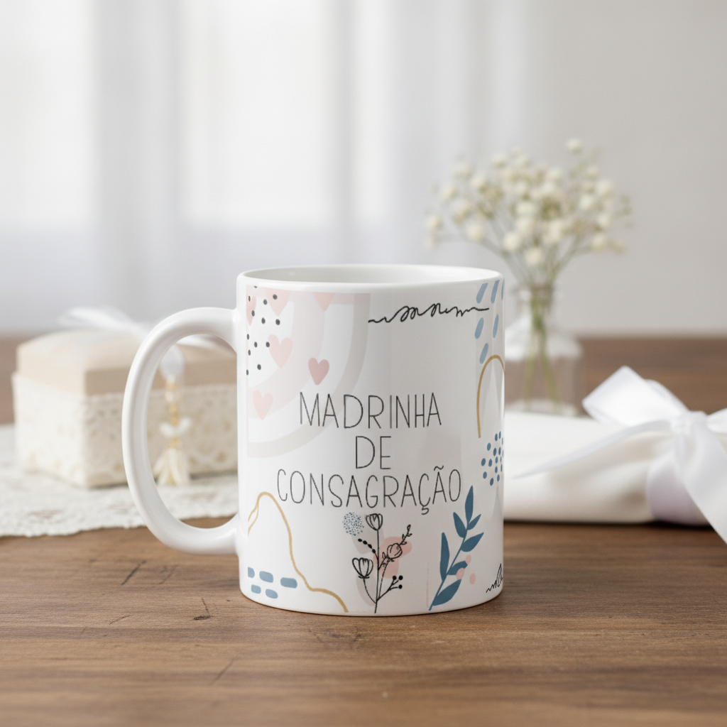 Canecas Cerâmica Madrinha Consagração Minimalista Delicada