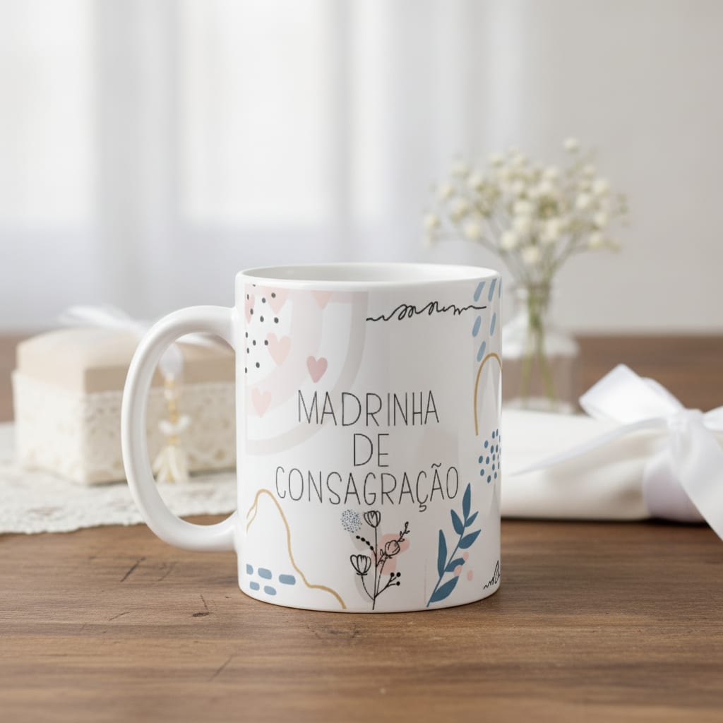 Canecas Cerâmica Madrinha Consagração Minimalista Delicada