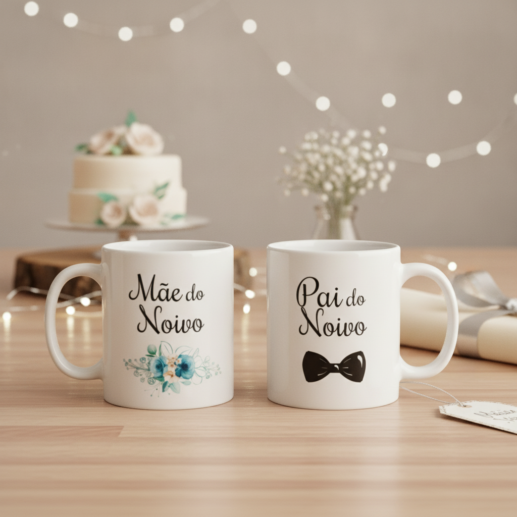 Conjunto 2 Canecas Mãe E Pai Do Noivo Lembrança De Casamento Floral Azul  - Casamento (Noivo)