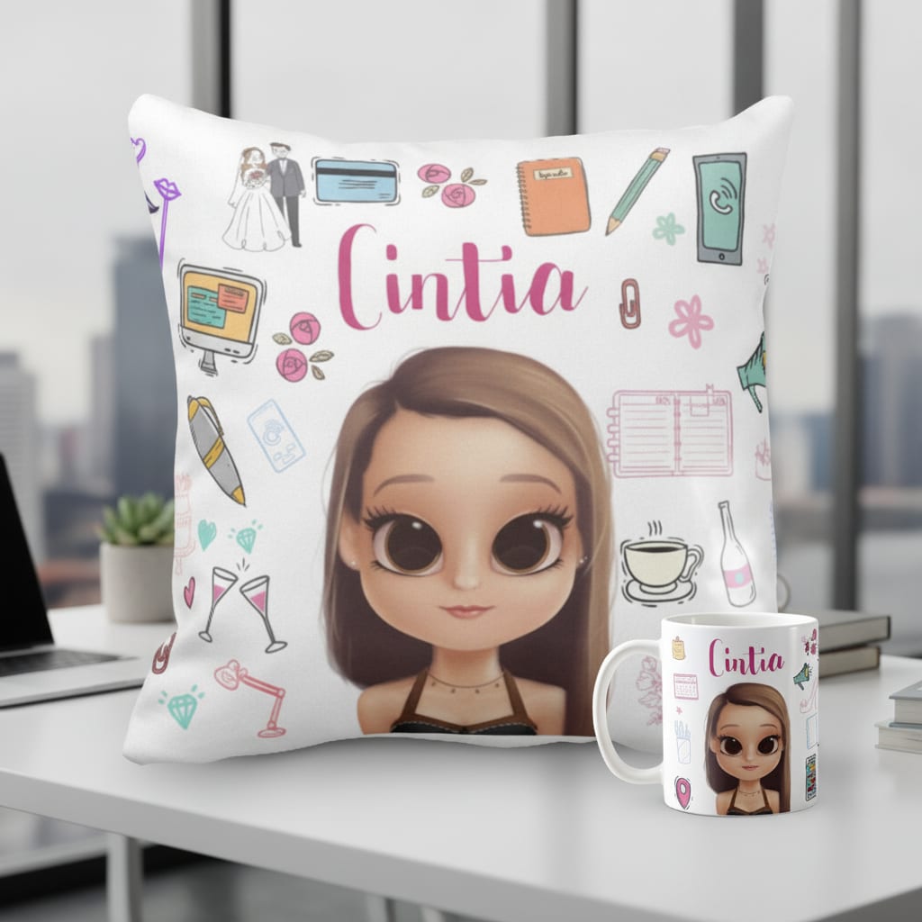 Conjunto Almofada Decorativa Caneca Para Cerimonialista Branco Profissão