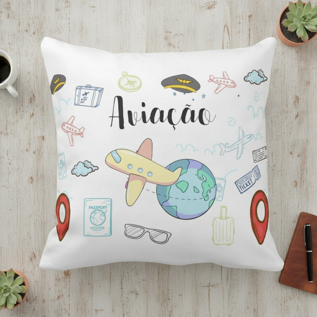 Conjunto Almofada Decorativa e Caneca Aviação