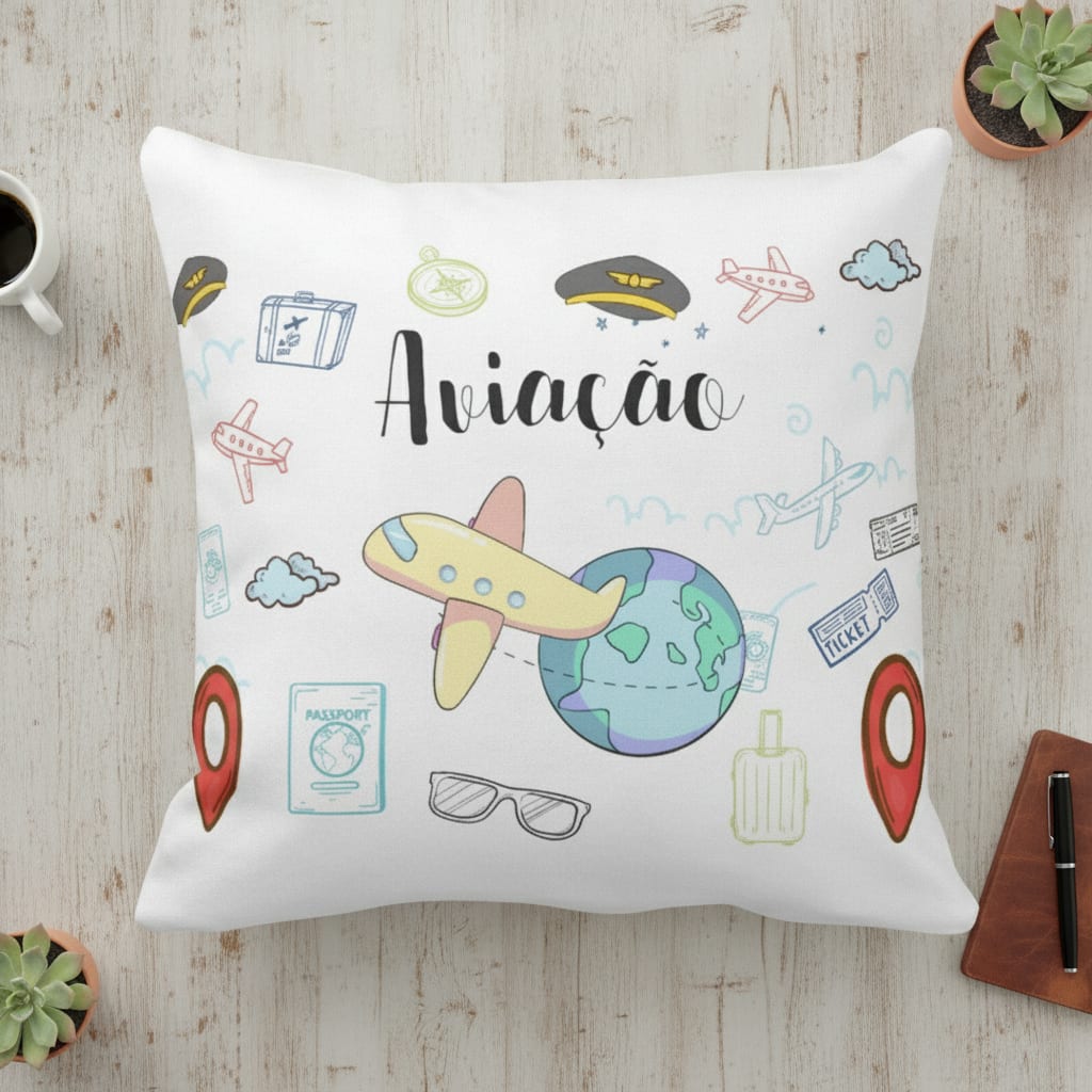 Conjunto Almofada Decorativa e Caneca Aviação