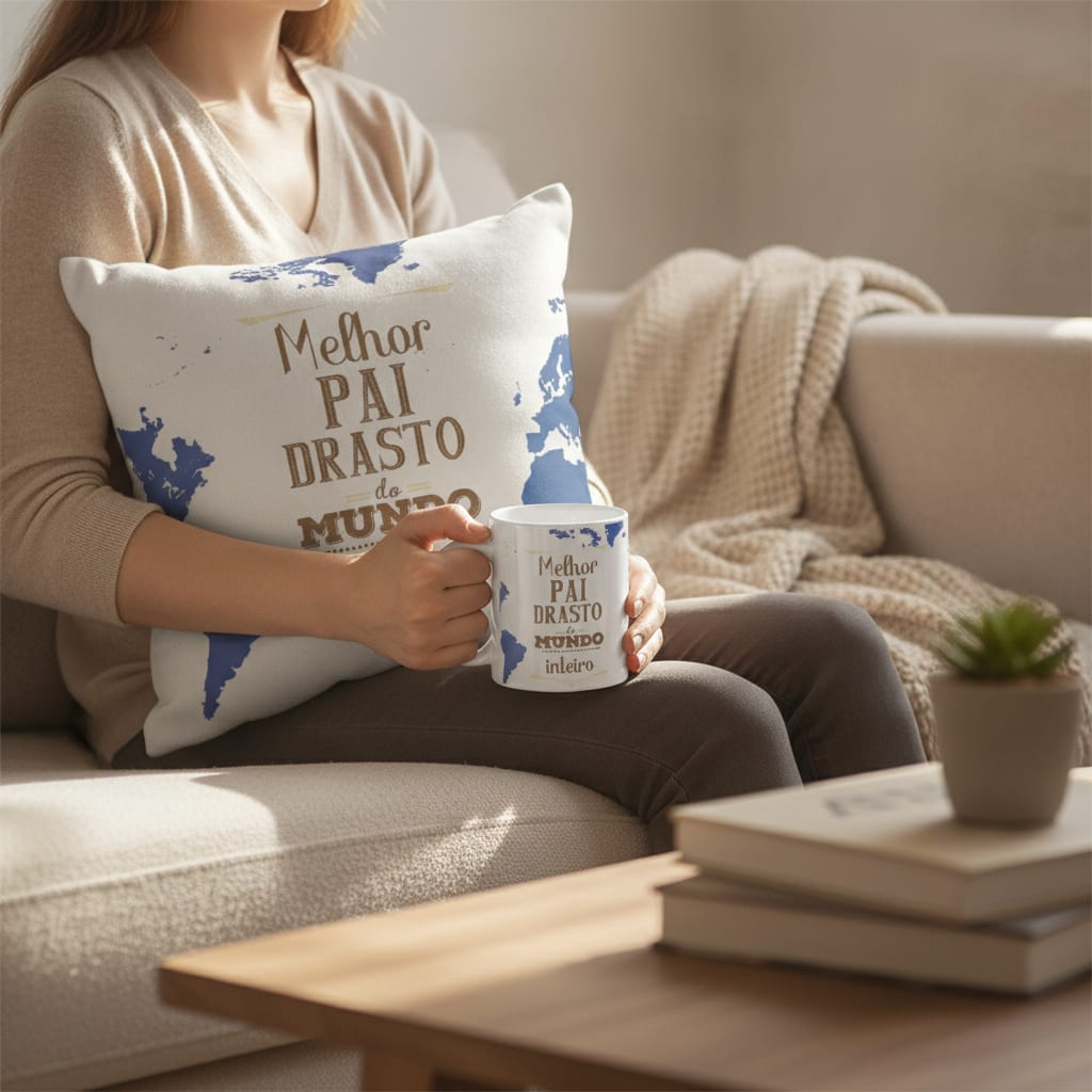 Conjunto Almofada Decorativa e Caneca Especial para Padrasto