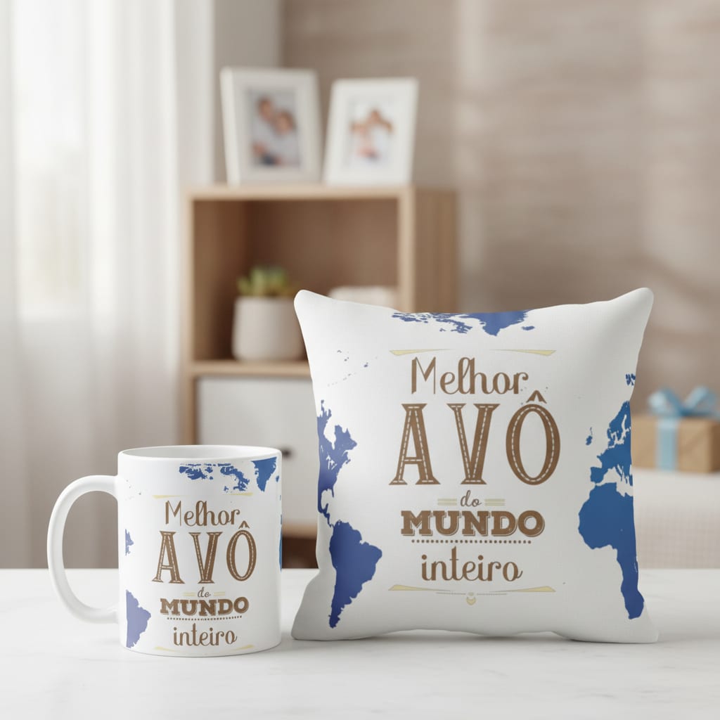 Conjunto Almofada Decorativa e Caneca para Melhor Avô - Família (Avô)