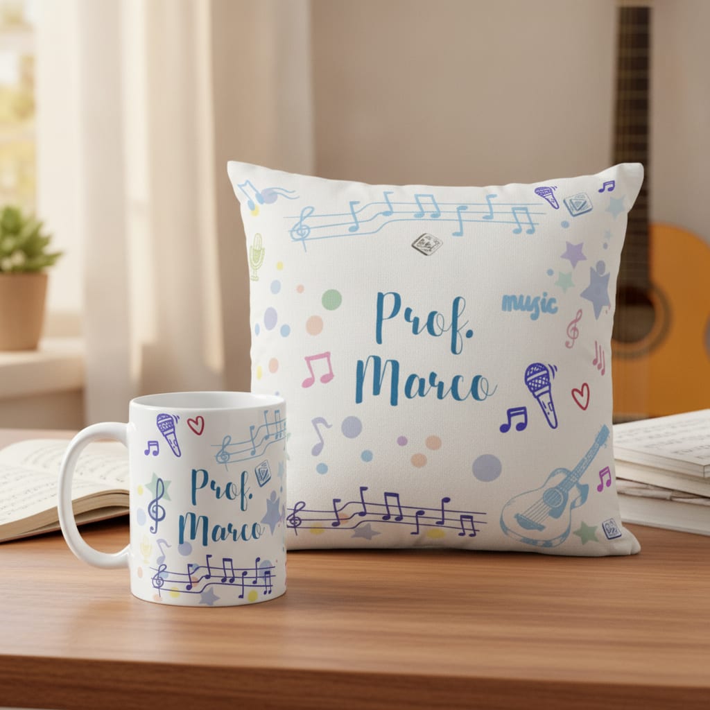 Conjunto Almofada Decorativa e Caneca Personalizada Musico - Profissões (Professor(a))