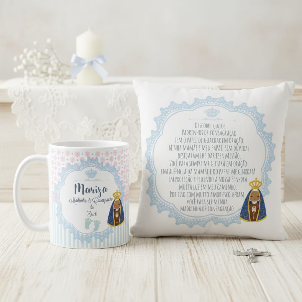 Conjunto Almofada e Caneca Madrinha de Consagração Batizado - Batizado (Madrinha de Consagração)
