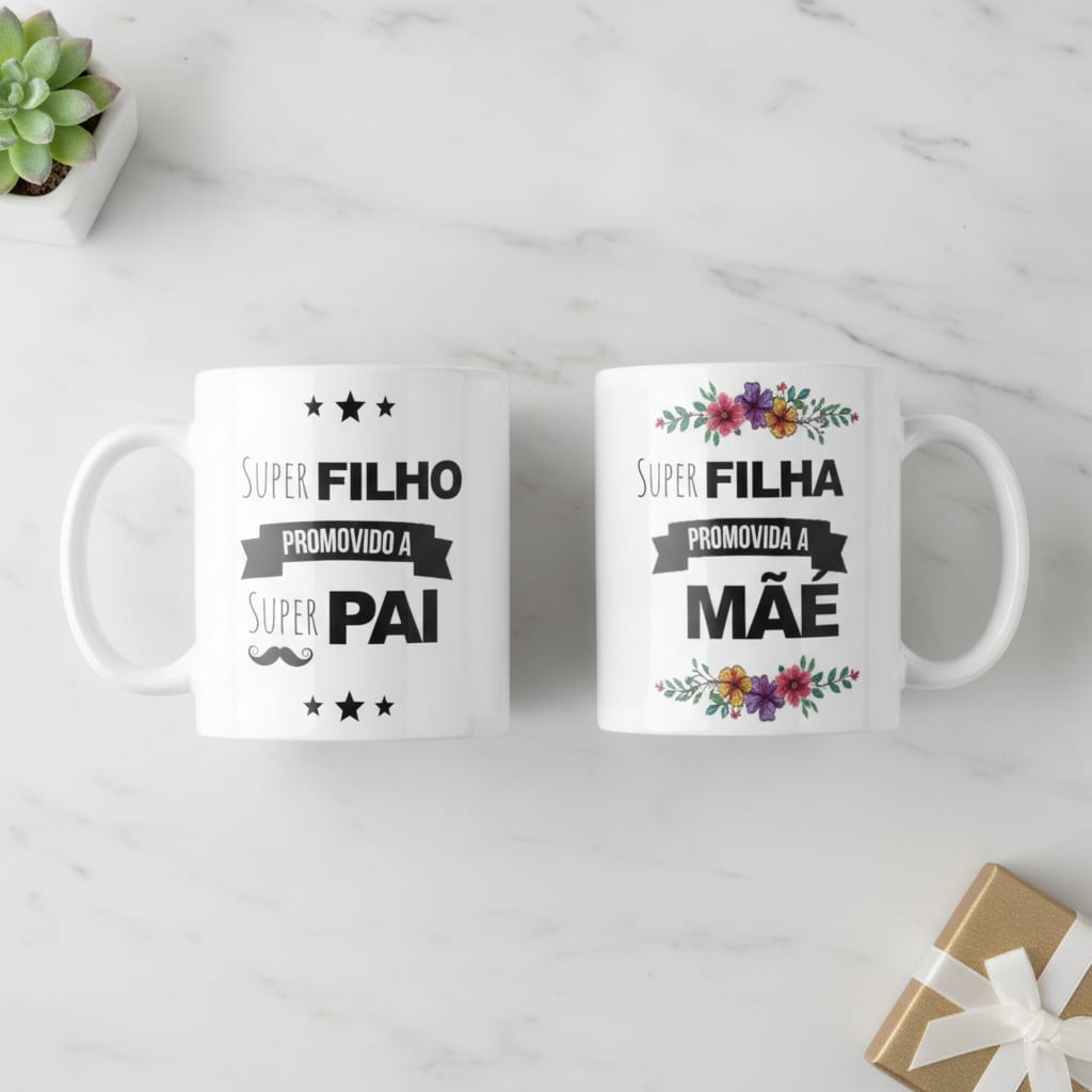 Conjunto Canecas Anúncio de Gravidez Promovidos a Pai e Mãe - Anúncio de Gravidez (Pai e Mãe)