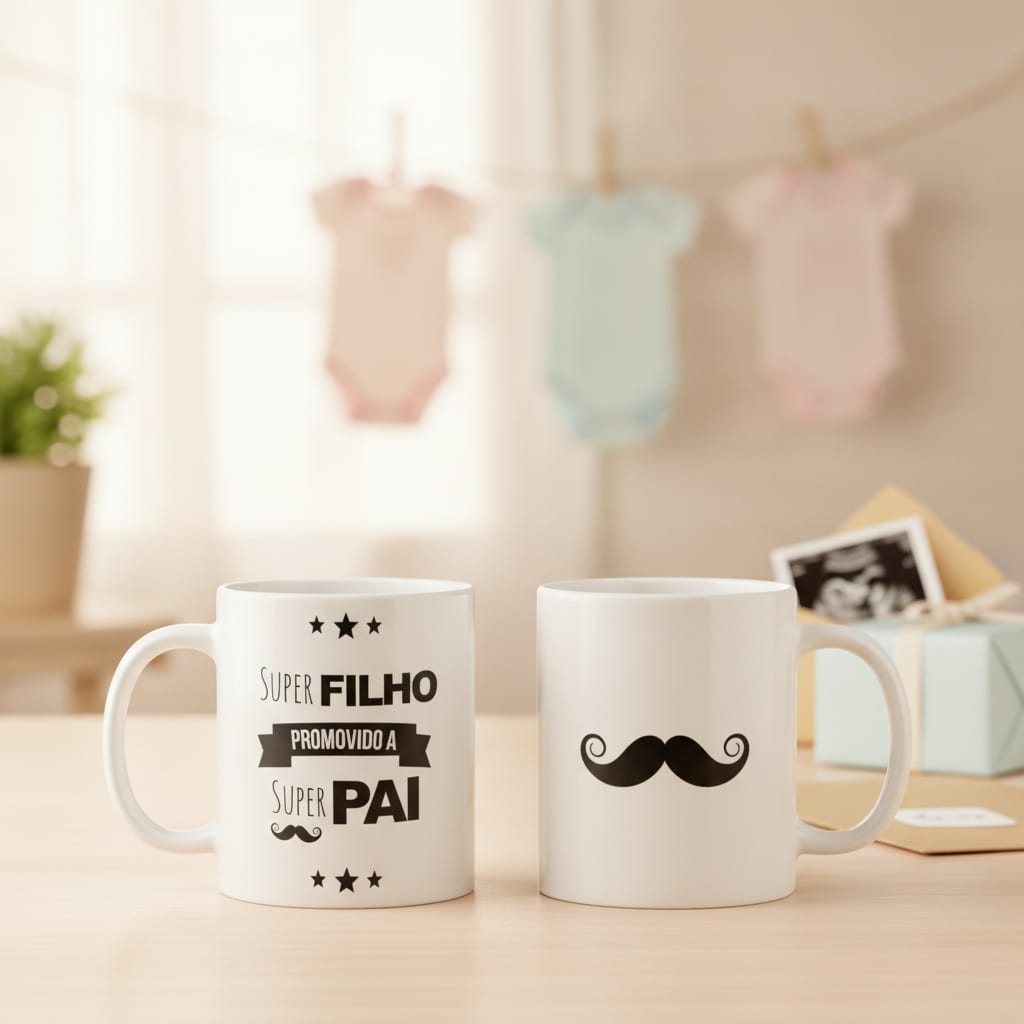 Conjunto Canecas Anúncio de Gravidez Promovidos a Pai e Mãe