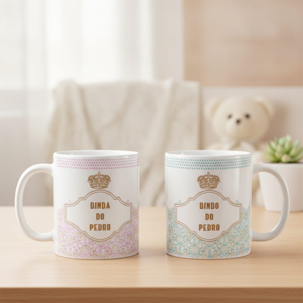 Conjunto Canecas Batizado Promovido a Dinda e Dindo com Nome - Batizado (Dindo/Dinda)