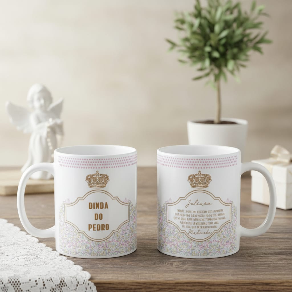 Conjunto Canecas Batizado Promovido a Dinda e Dindo com Nome