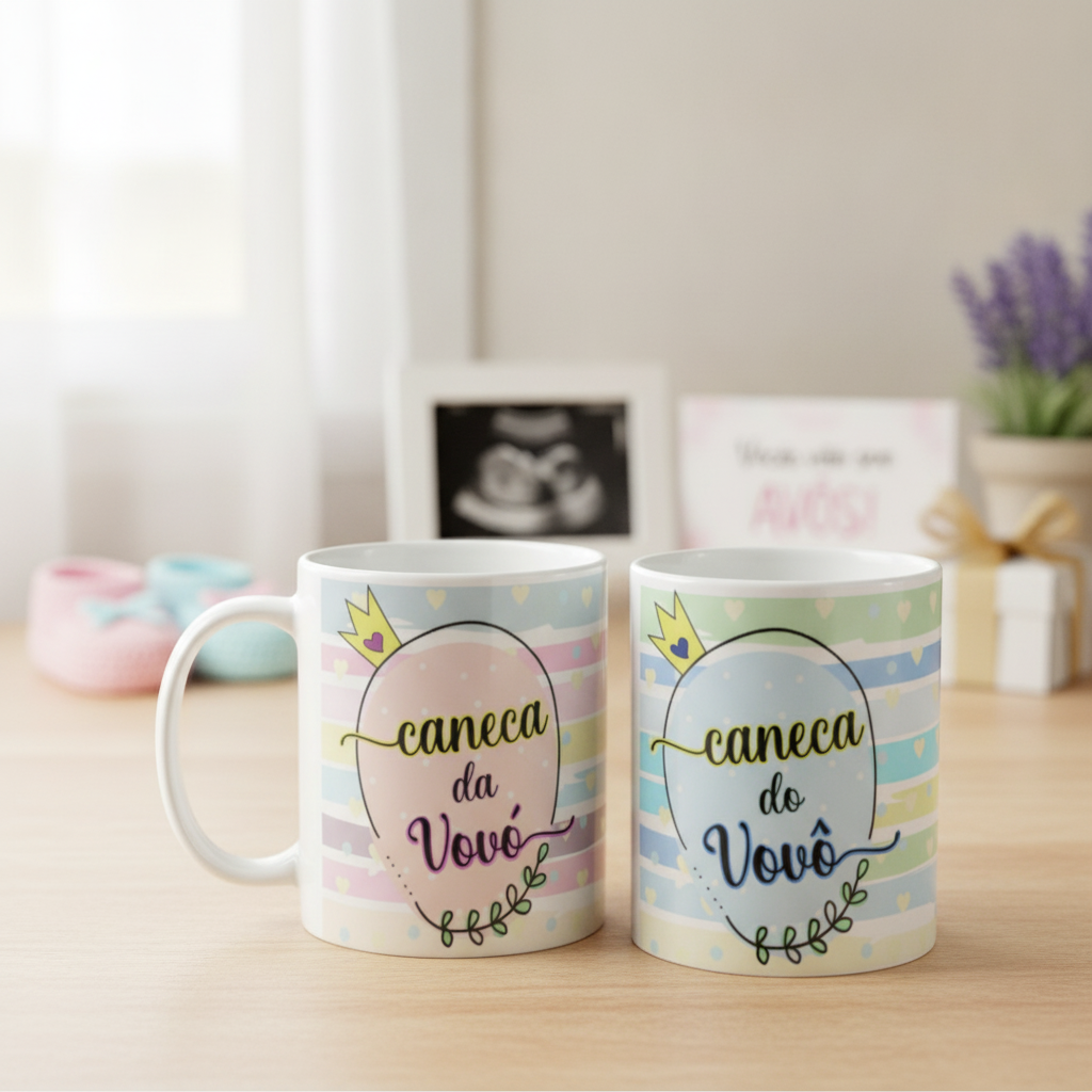Conjunto de 2 Canecas Gravidez de Presentes para Vovô e Vovó - Anúncio de Gravidez (Avó e Avô)