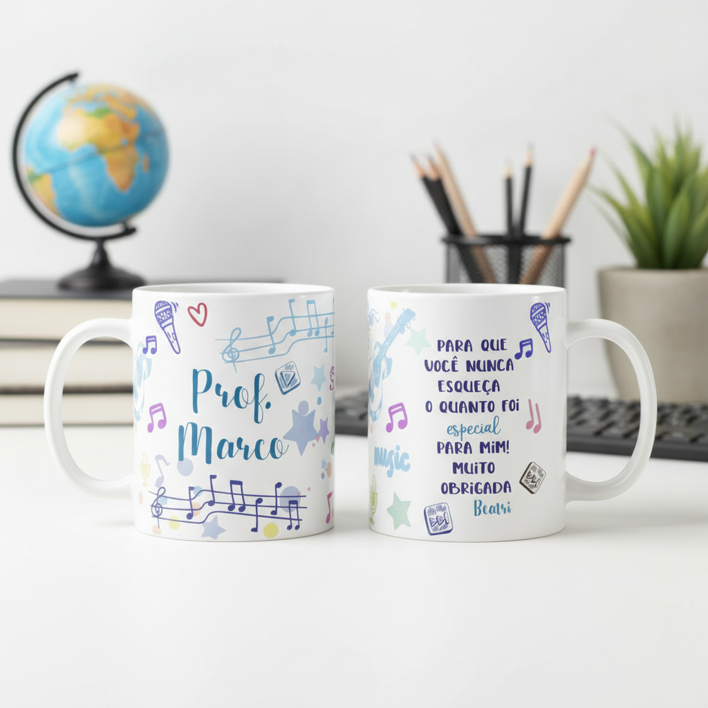 Conjunto Garrafa Térmica Caneca e Almofada Músico
