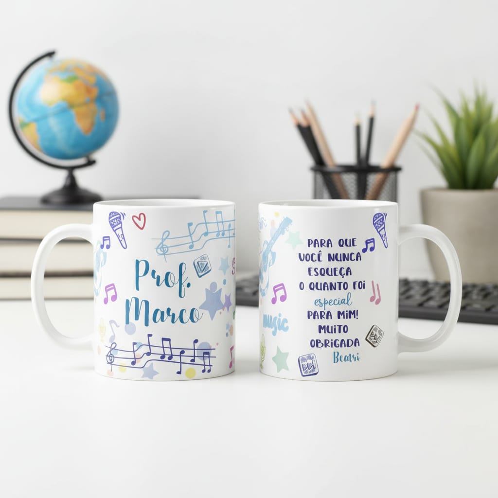 Conjunto Garrafa Térmica Caneca e Almofada Músico