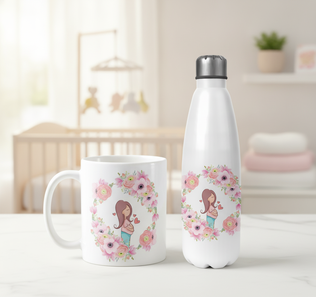 Conjunto Garrafa Térmica e Caneca Grávida Melhor Mãe - Família (Mãe)