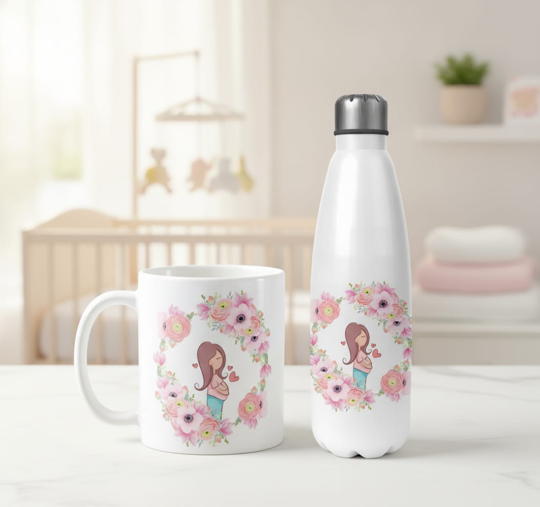 Conjunto Garrafa Térmica e Caneca Grávida Melhor Mãe - Família (Mãe)