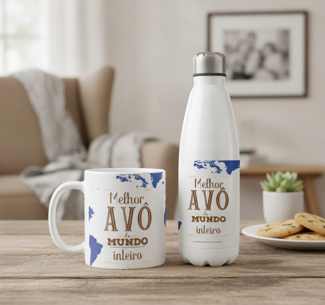 Conjunto Garrafa Térmica e Caneca Melhor Avô Personalizada - Família (Vovô/Avô)