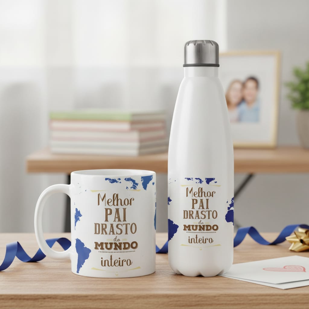 Conjunto Garrafa Térmica e Caneca Padrasto Personalizada - Família (Padrasto)
