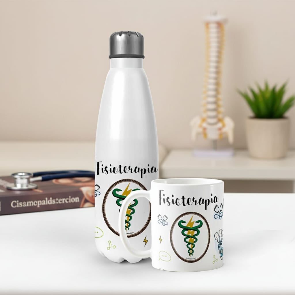 Conjunto Garrafa Térmica e Caneca Personalizada Fisioterapia - Profissões (Fisioterapeuta)