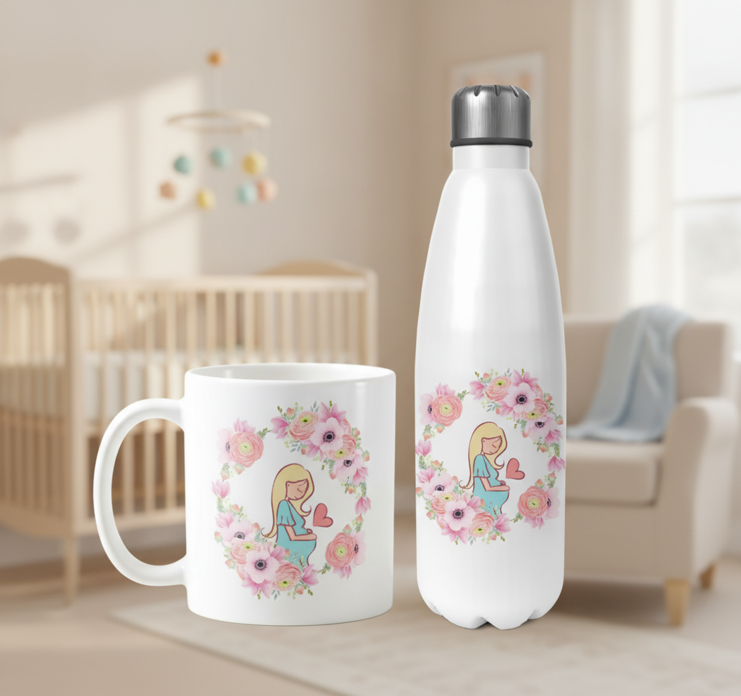 Conjunto Garrafa Térmica e Caneca Personalizada para Grávida - Família (Mãe)