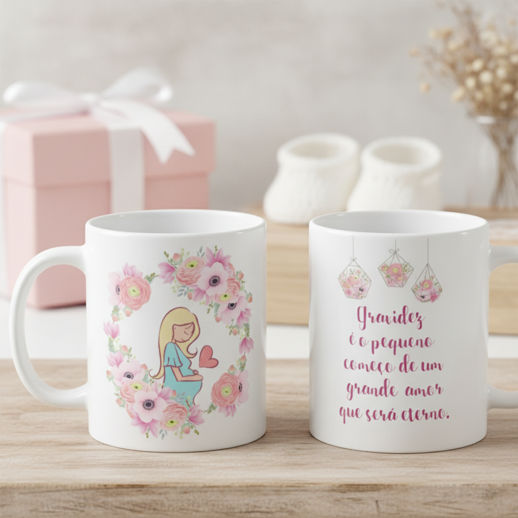 Conjunto Garrafa Térmica e Caneca Personalizada para Grávida