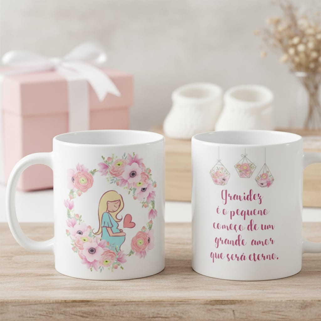 Conjunto Garrafa Térmica e Caneca Personalizada para Grávida