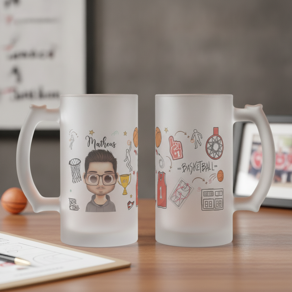 Copo Cerveja Chopp Personalizado para Treinador de Basquete - Profissões (Técnico Basquete com nome e avatar chopp)