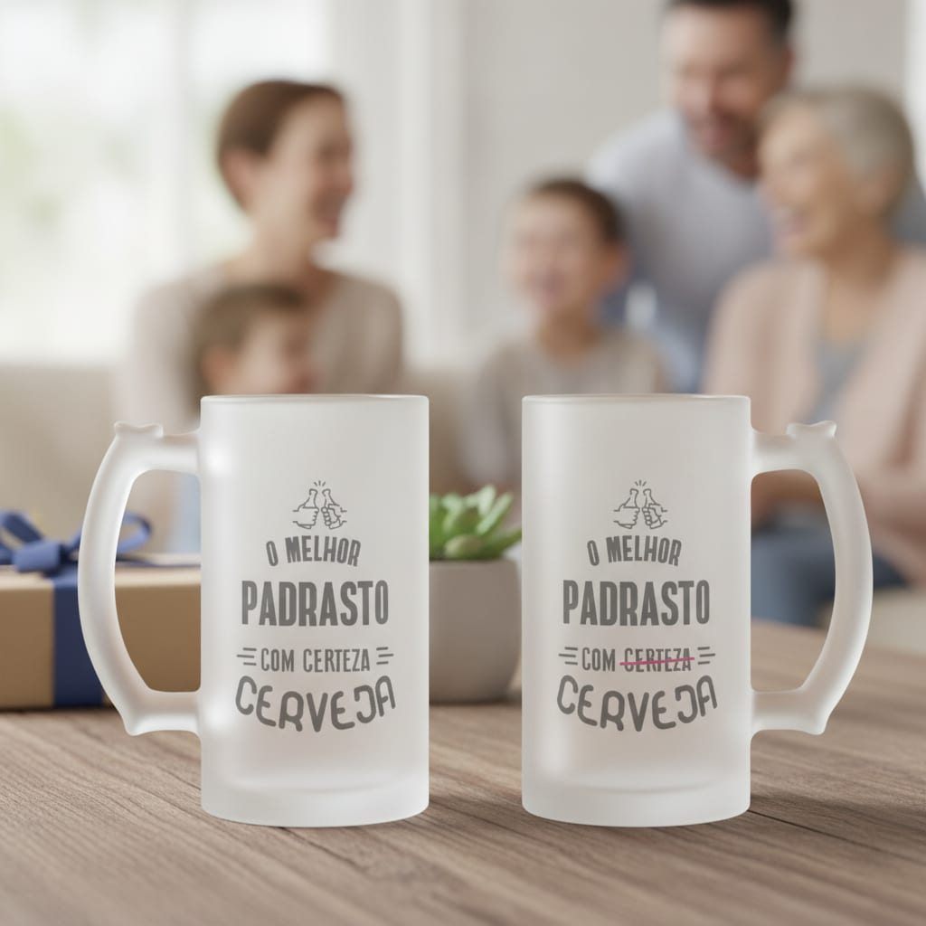 Copo Cerveja Chopp Presente para Melhor Padrasto com Certeza - Família (Padrasto)