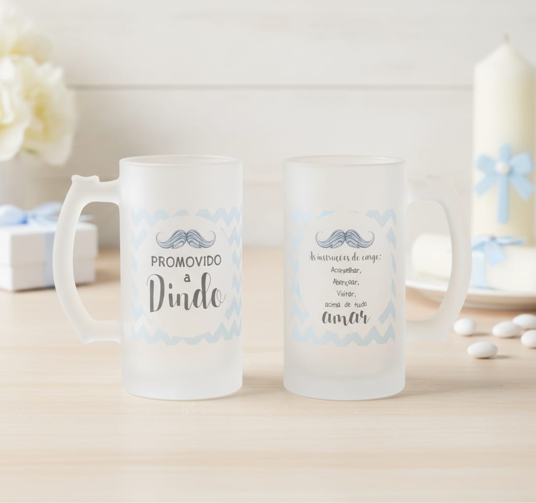 Copo Cerveja Personalizado Batizado Promovido a Dindo