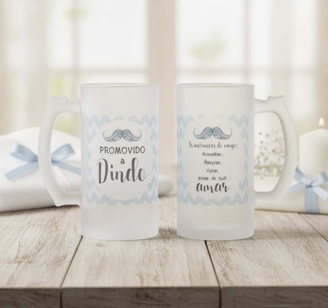 Copo Cerveja Personalizado Batizado Promovido a Dindo - Batizado (Padrinho)