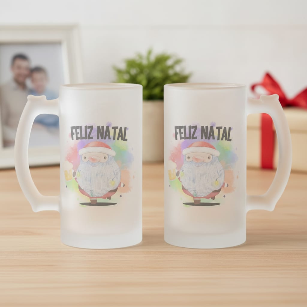 Copo Cerveja Vidro Presente Feliz Natal Papai Noel Divertido - Família (Natal)