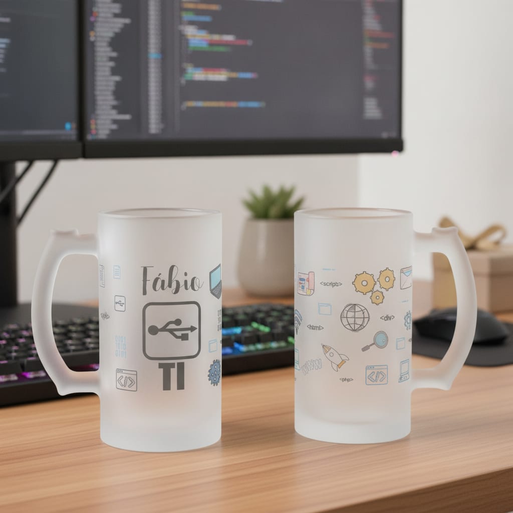Copo de Cerveja Chopp Tecnologia Presente Programador - Profissões (Programador(a))