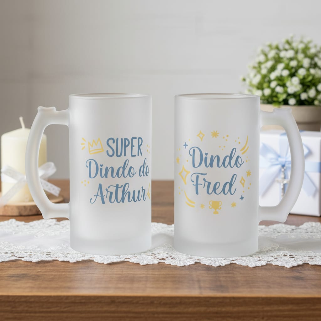 Copo de Cerveja Personalizada Batizado Super Dindo - Batizado (Batizando(a))