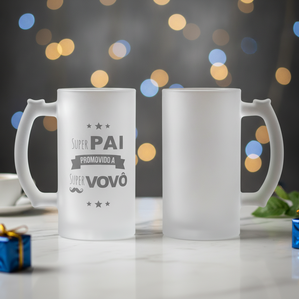 Copo de Chopp Pai Promovido a Super Vovô Pronta Entrega - Anúncio de Gravidez (Avô)