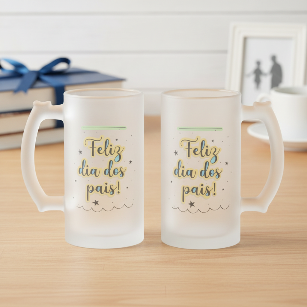 Copo de Vidro Cerveja Feliz Dia dos Pais Presente Pai Papai - Família (Pai)
