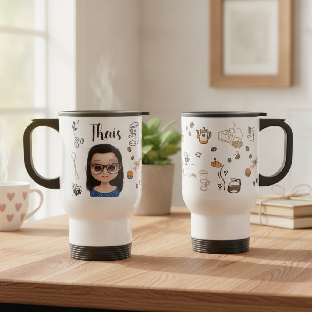 Copo Térmico Personalizado Café com Avatar e Nome 475ml - Hobbies (Cafeteria Café com avatar)