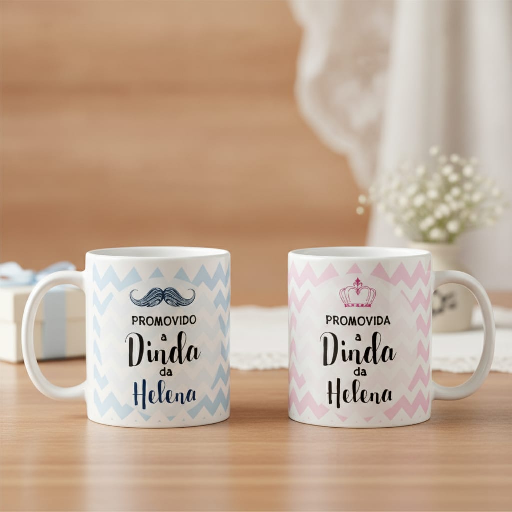 Kit 2 Caneca Personalizadas com Nomes para Dindo e Dinda - Batizado (Padrinho e Madrinha)