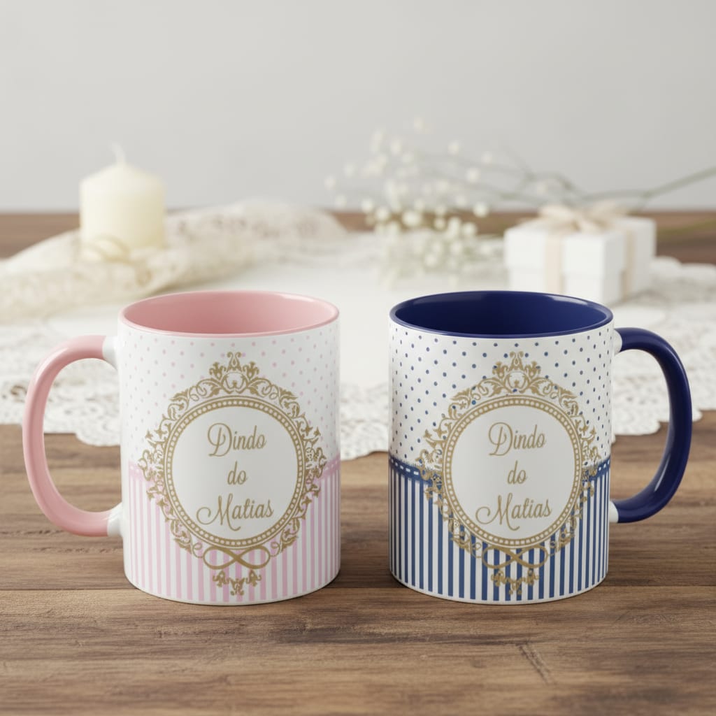 Kit 2 Canecas Batismo Dindo e Dinda Presente Personalizado Com Nome - Batizado (Madrinha)